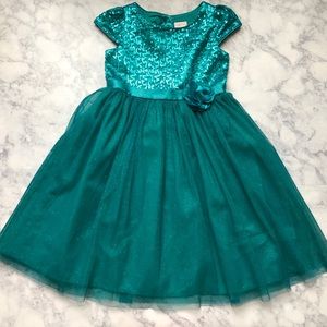Girls green teal sparkly fancy princess dress